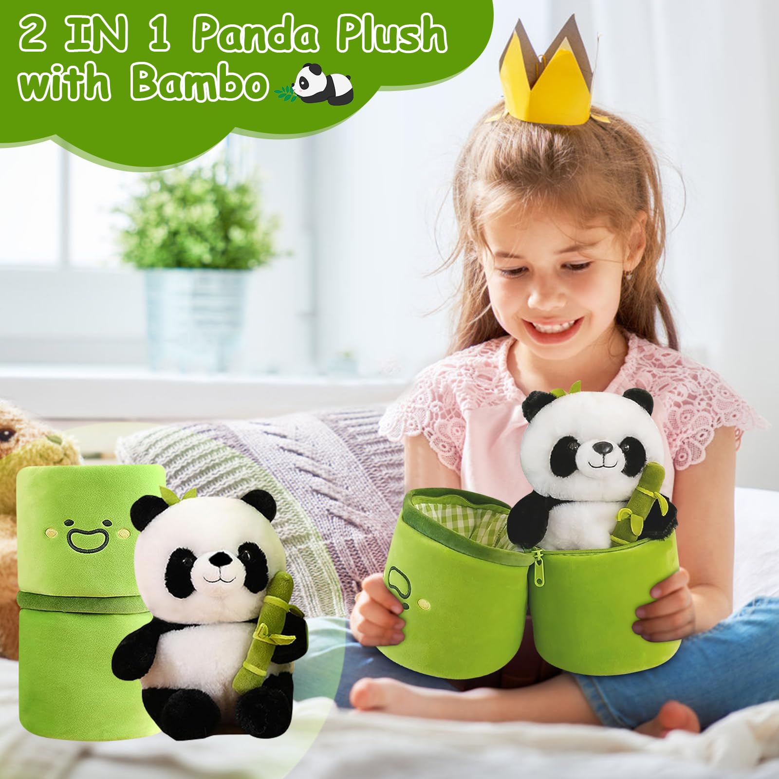 Emoin Panda stuffed toy reversible bamboo side, versatile comfort for cuddling.