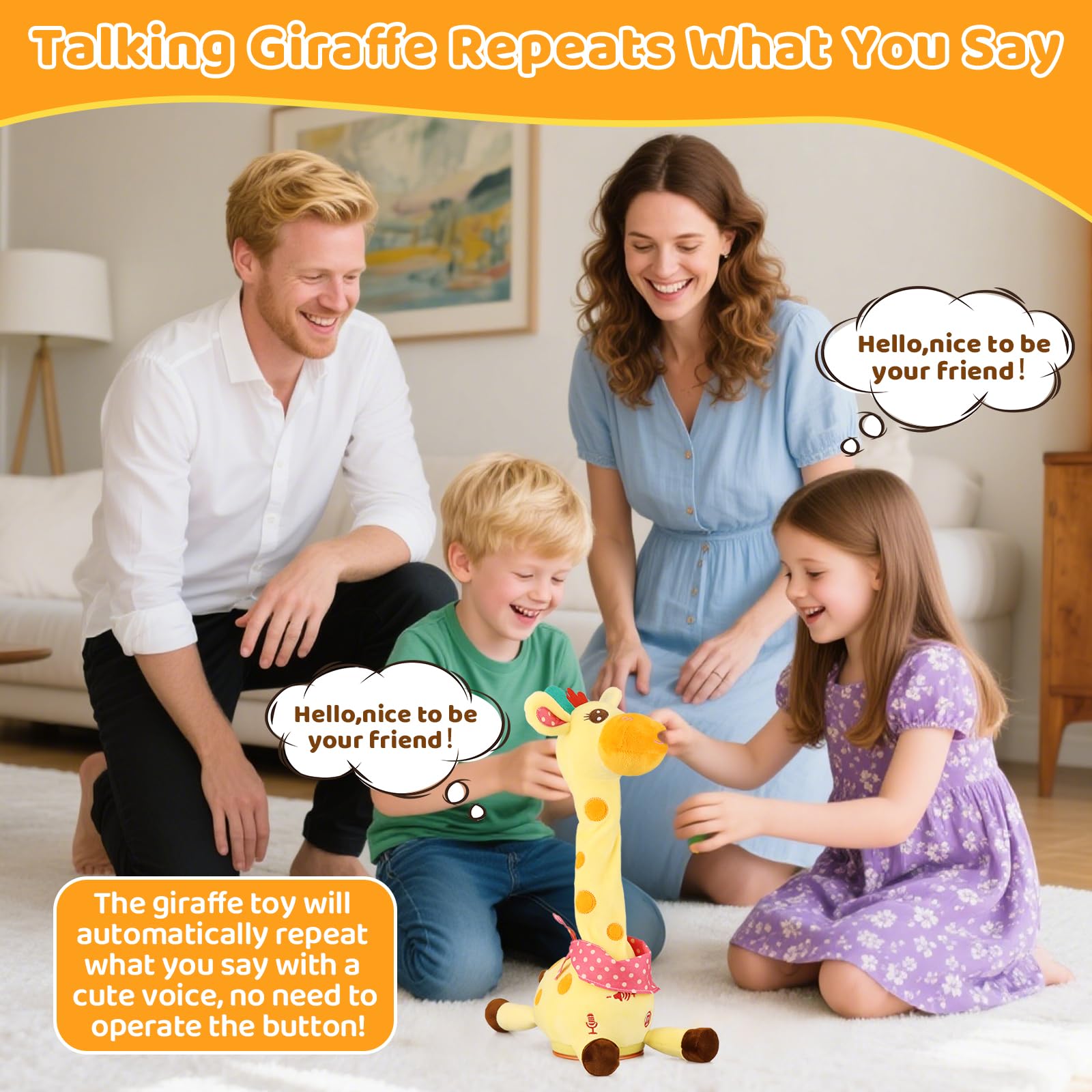 Emoin soft knitted plush giraffe offers cozy baby cuddles.