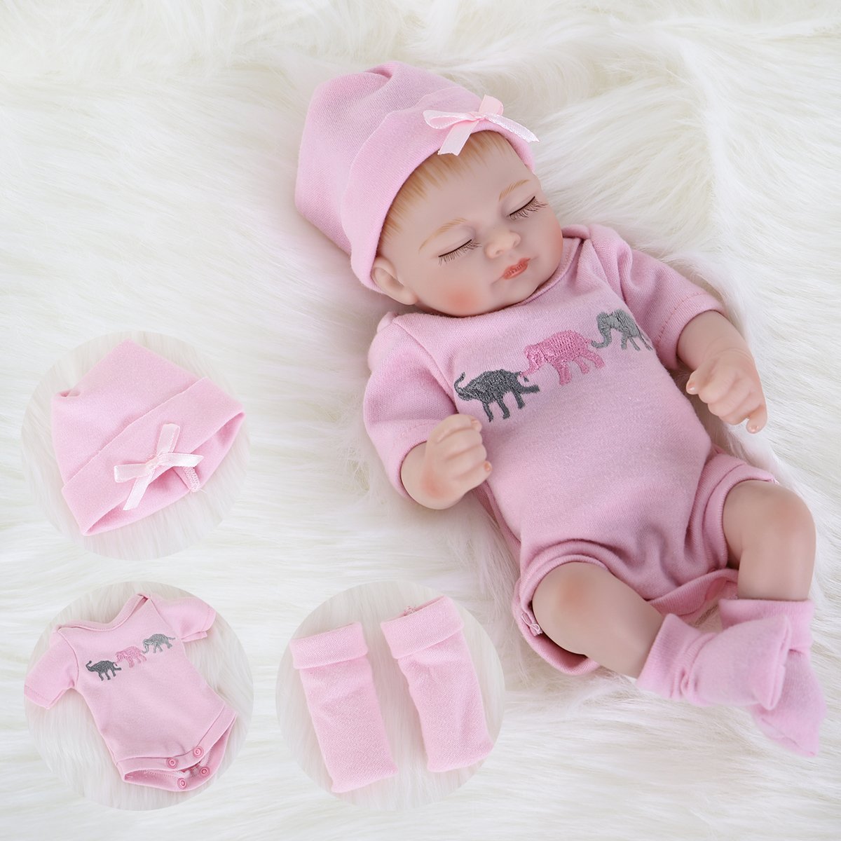 ENADOLL reborn baby doll with 10-inch size and close eyes for gentle imaginative play.