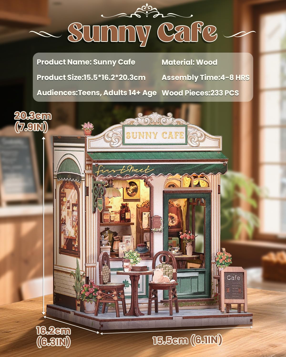 Endless Limit Sunny Cafe Book Nook Kit side view highlights compact craftsmanship