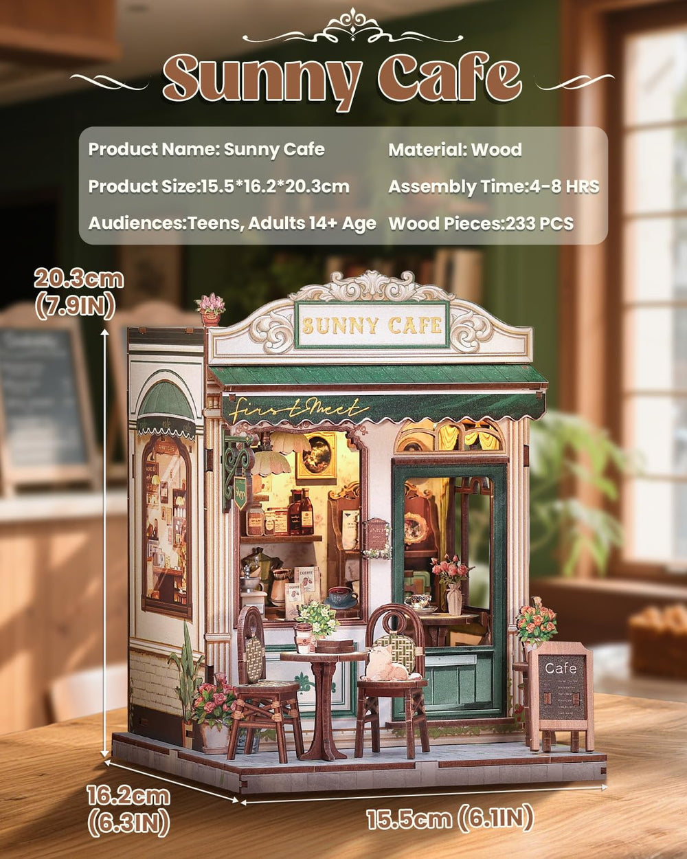 Endless Limit Sunny Cafe Book Nook Kit side view highlights compact craftsmanship