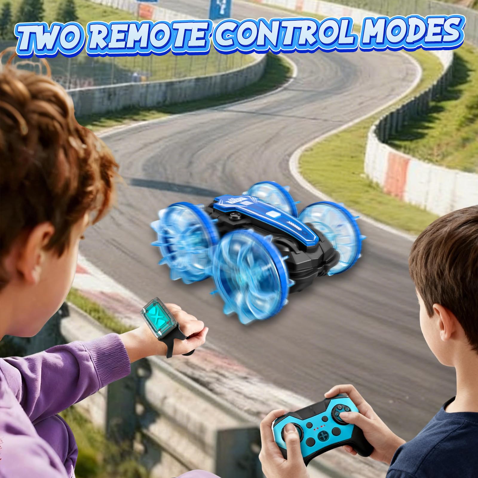 Enerhamp RC car performs 360-degree rotation for impressive stunts.