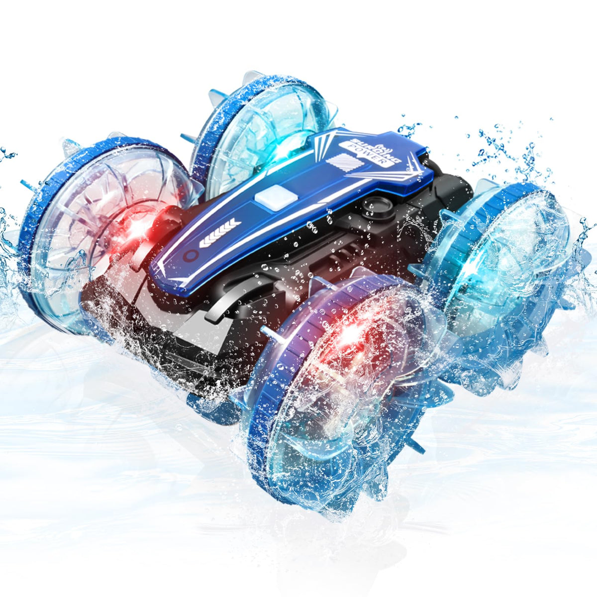 Enerhamp amphibious RC car with waterproof gesture control for aquatic play.