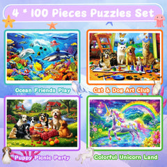 Engfa Cat & Dog Art Club puzzle, 100 pieces, bright prints boost focus and problem-solving