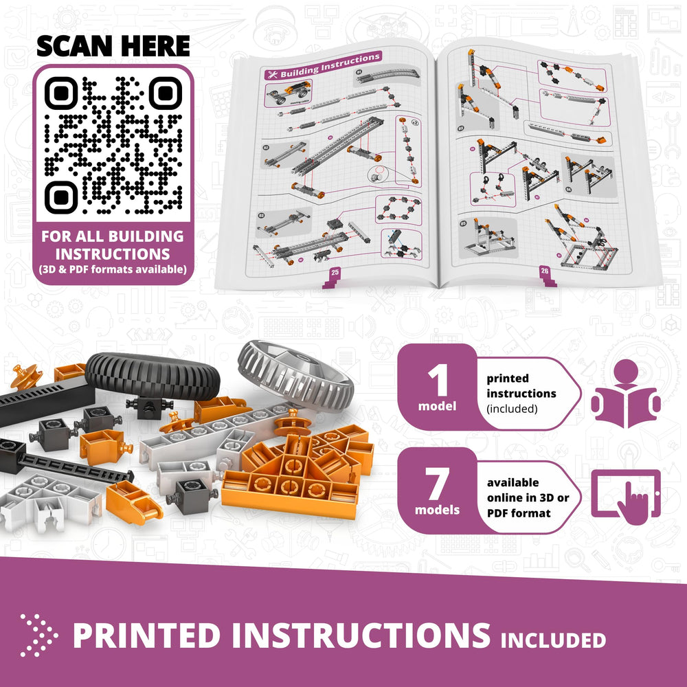 Engino Newton's Laws inertia gear-and-parts close-up highlights modular design