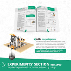 Engino sharpening wheel model illustrates motion transfer through gears and contact