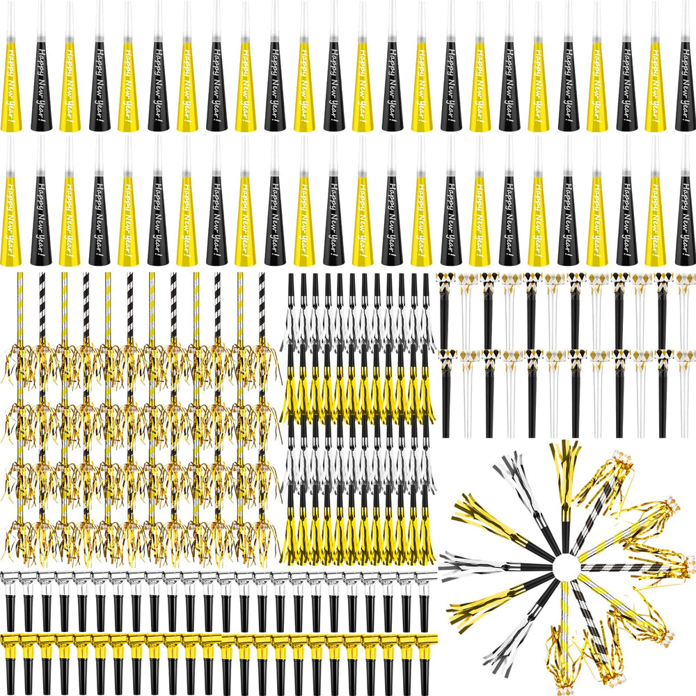 Engrowtic 216-piece New Year’s Eve noisemakers collection with varied designs and finishes for celebrations