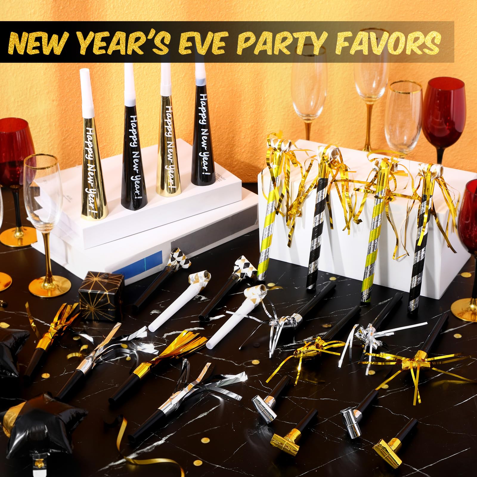 Engrowtic black-gold grid horns as stylish party accents