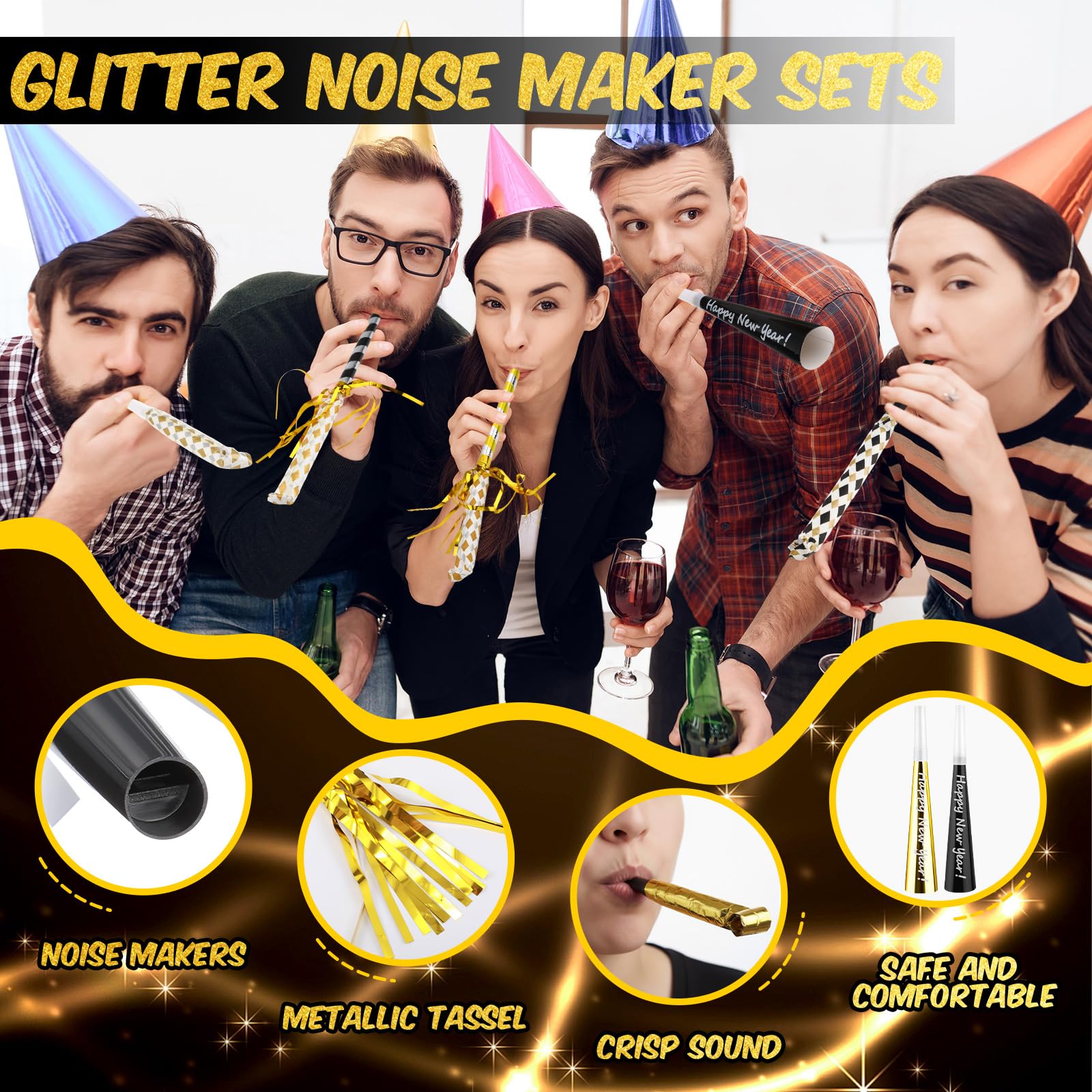 Engrowtic gold tassel noisemakers add sparkle to celebration photos
