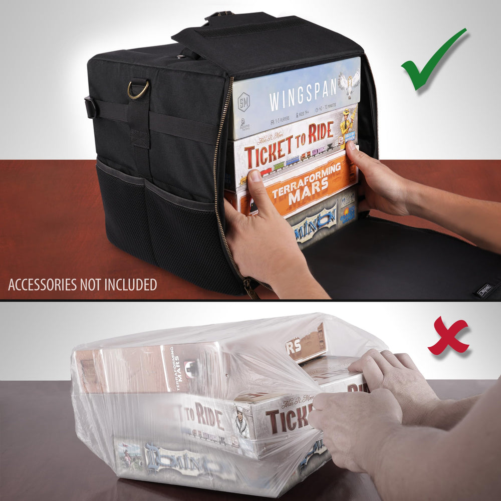 ENHANCE Board Game Shoulder Bag warranty highlights 3-year coverage.