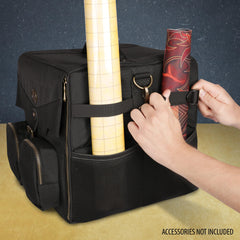 ENHANCE Board Game Shoulder Bag interior illustrates 12.5 x 12.5 x 12.5 in capacity.