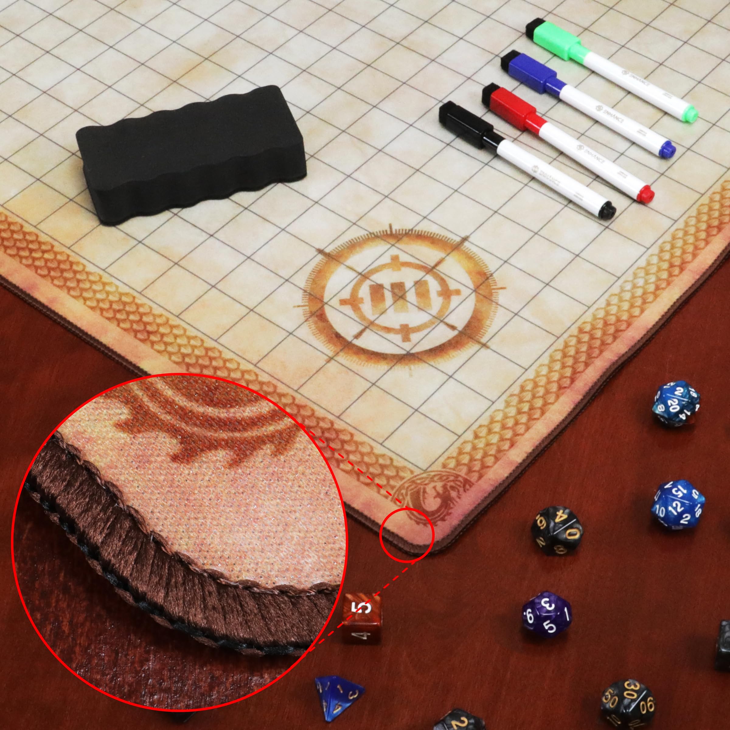 ENHANCE Deluxe RPG Grid Mat with anti-slip grip on table