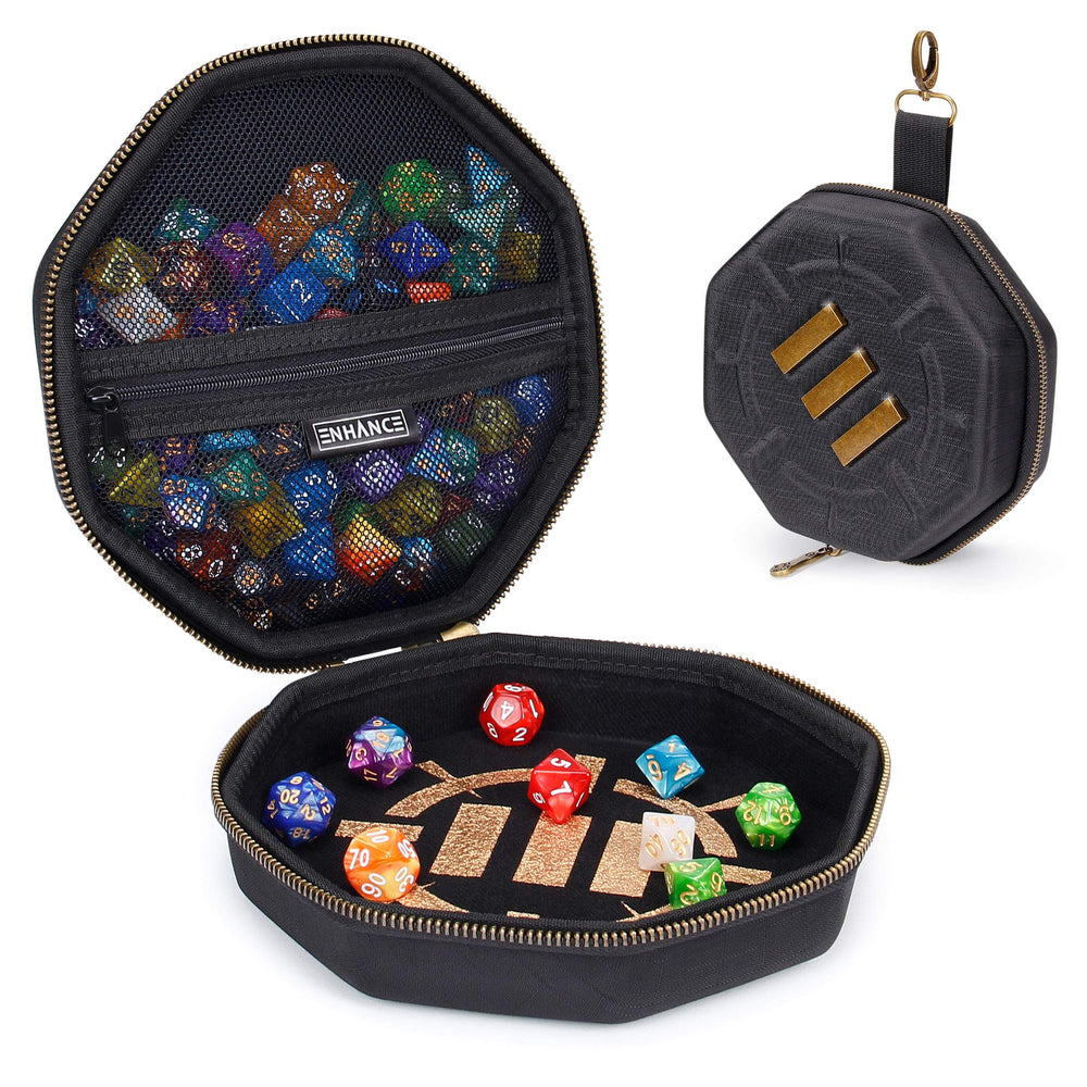 ENHANCE DND Dice Tray Case front view showing rugged shell and ready storage.