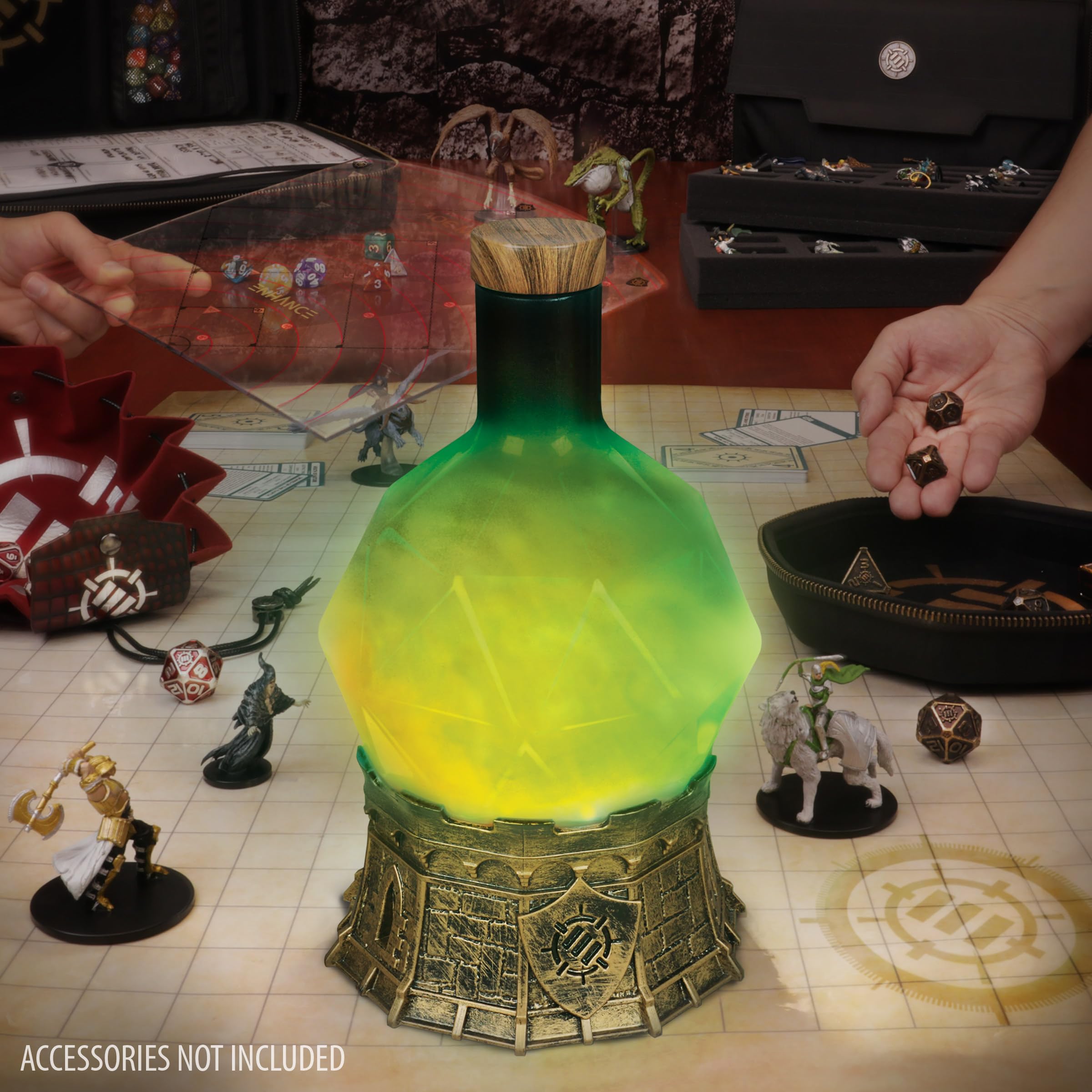 Soft green ambient light from ENHANCE Potion Light illuminates a play area.