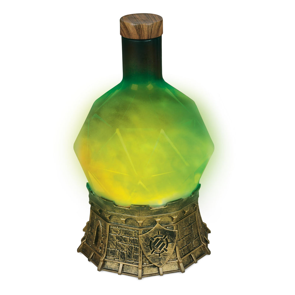 ENHANCE Sorcerer's Potion Light bottle glowing with a magical green aura for RPG ambience.