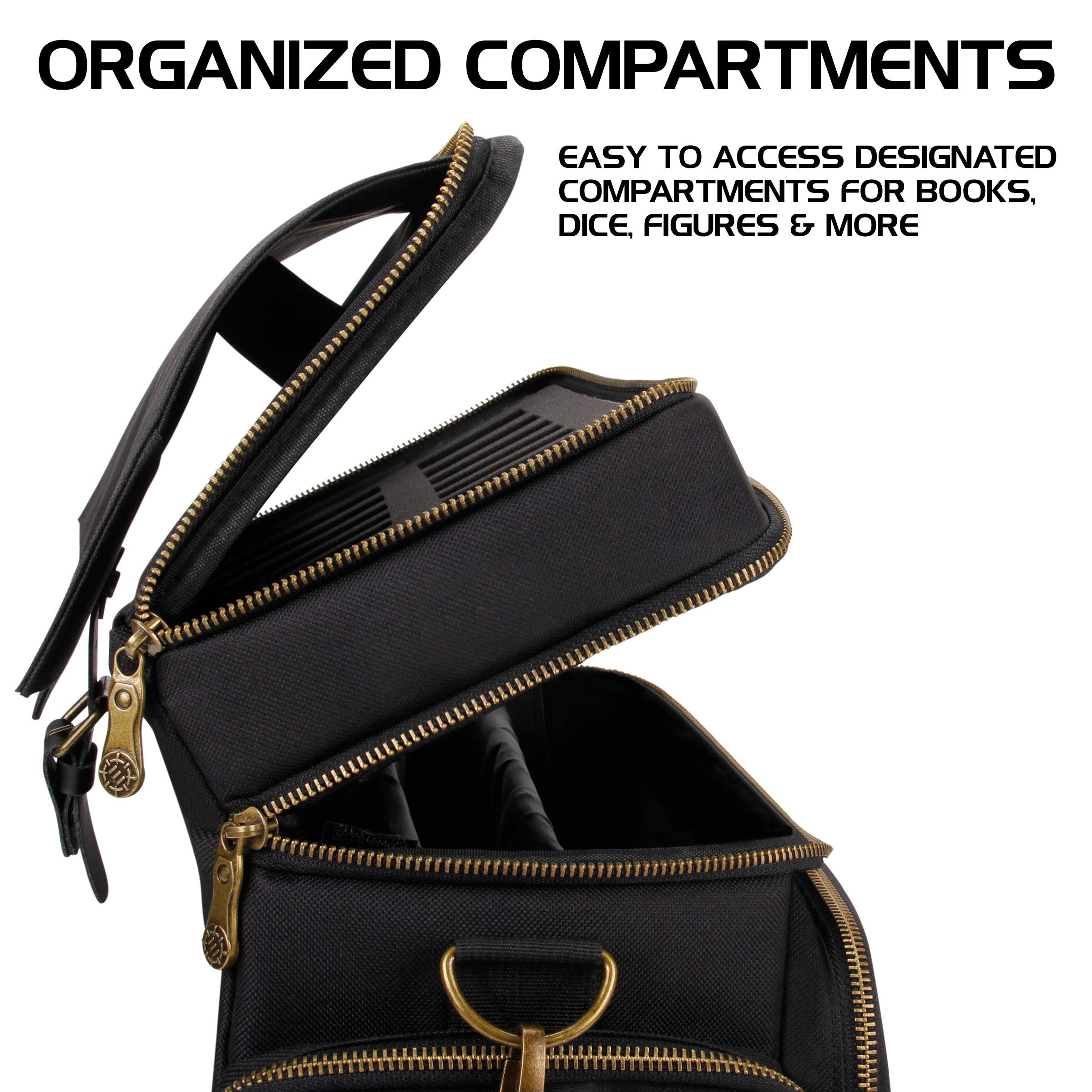 ENHANCE Tabletop DnD Bag padded divider protecting reference books during transport.