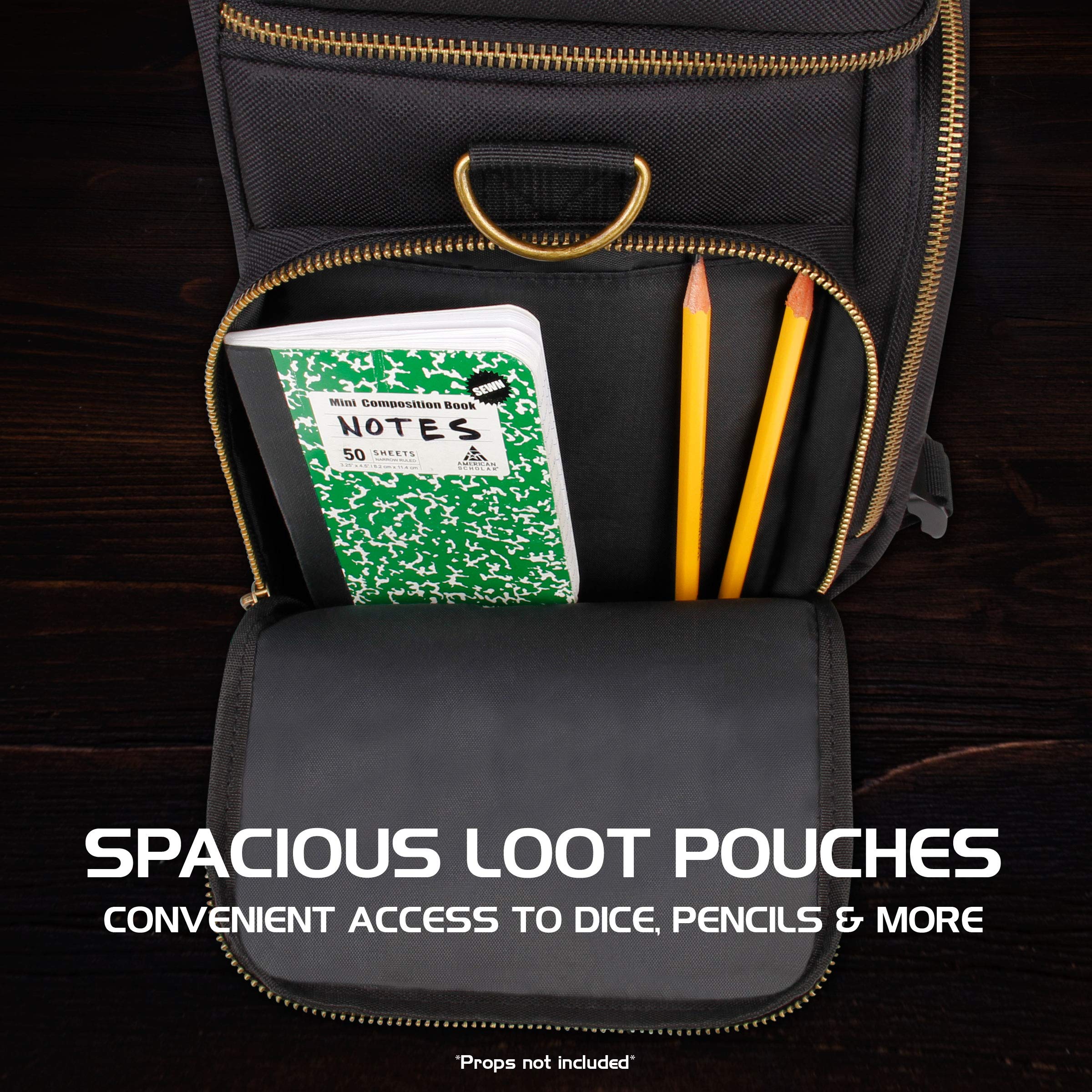 ENHANCE Tabletop DnD Bag side pocket for pencils, tokens, and small accessories.