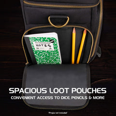 ENHANCE Tabletop DnD Bag side pocket for pencils, tokens, and small accessories.