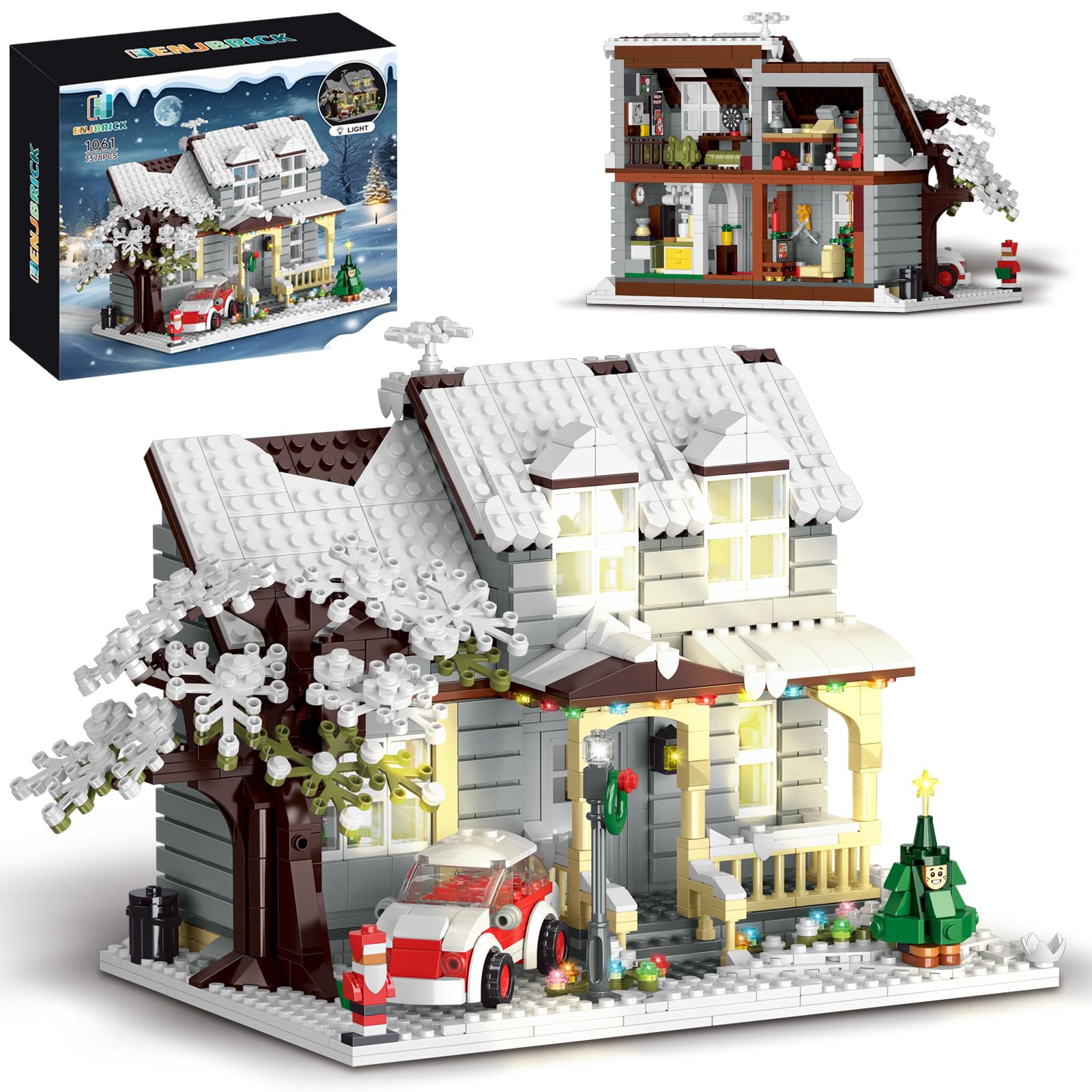 ENJBRICK Christmas house with lights enhances cozy holiday display and playtime