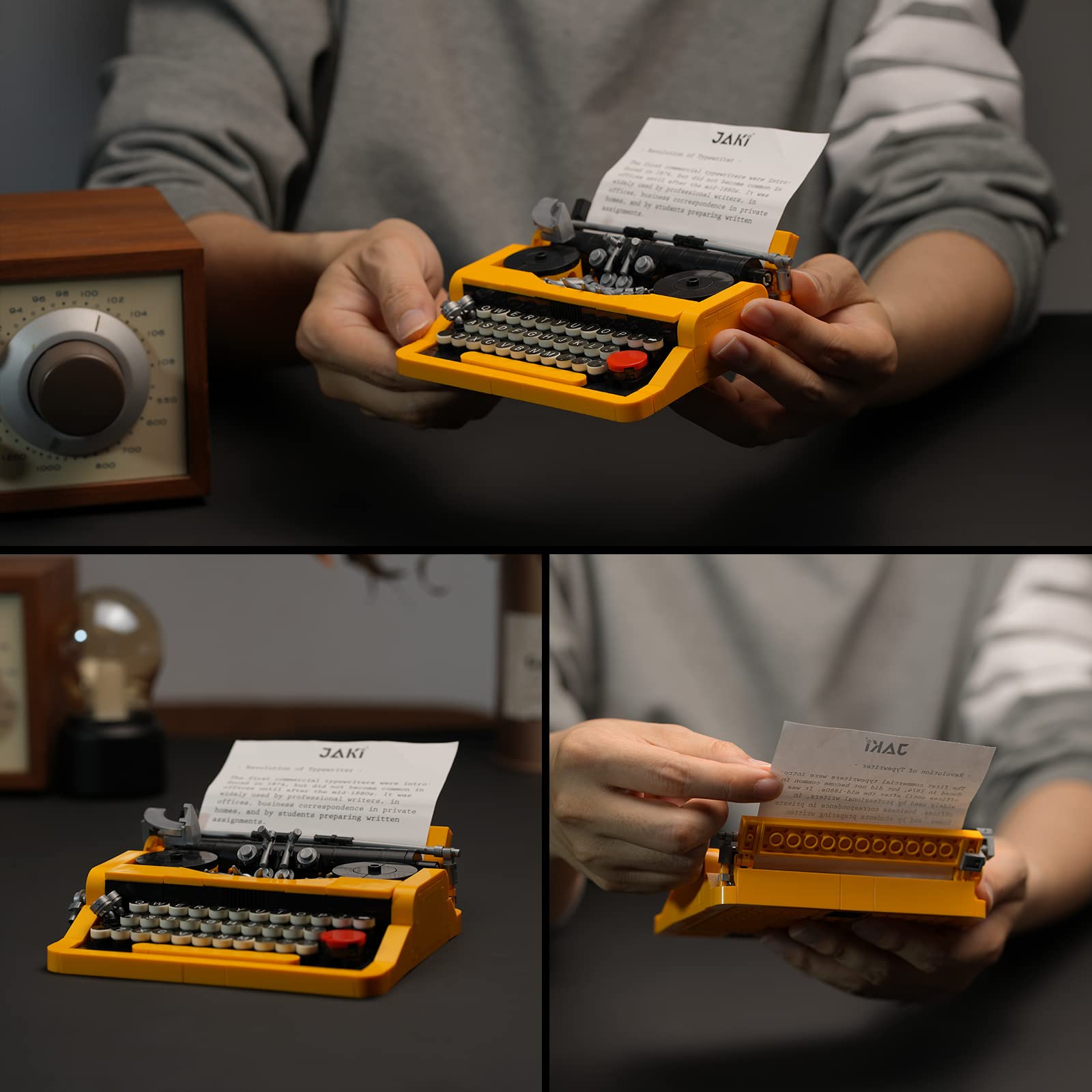 ENJBRICK Typewriter printed paper element adds realistic finishing touch.