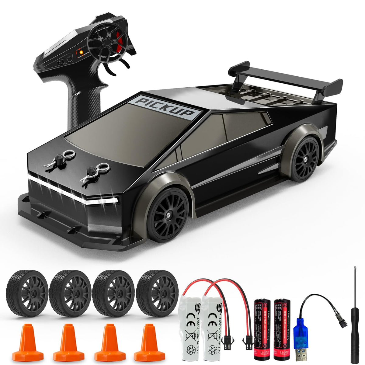 ENJOYFLY 1:24 RC drift car front view with LED lights for indoor fun