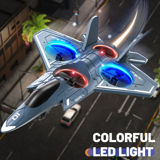 ENJOYFLY Foam RC Airplane features bright LED night flight lights for dusk adventures