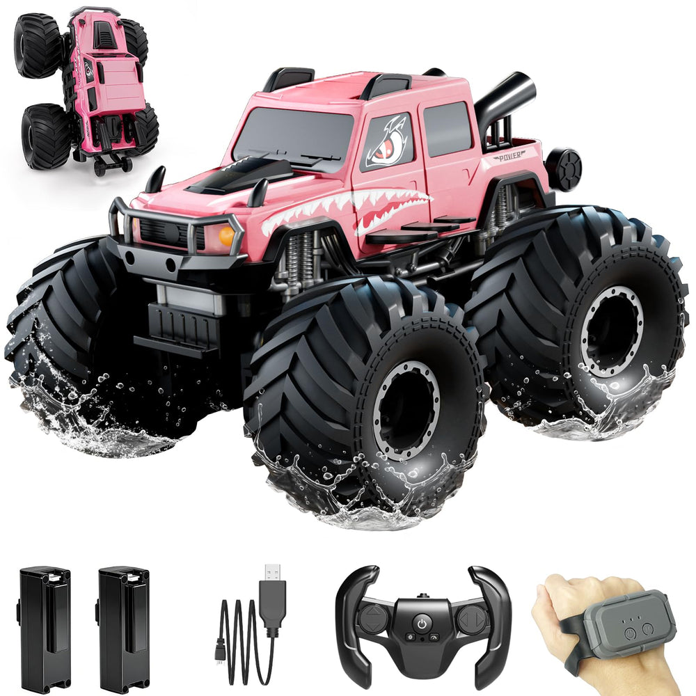 ENJOYFLY Waterproof Monster Truck RC car front view shows rugged design and splash-ready body
