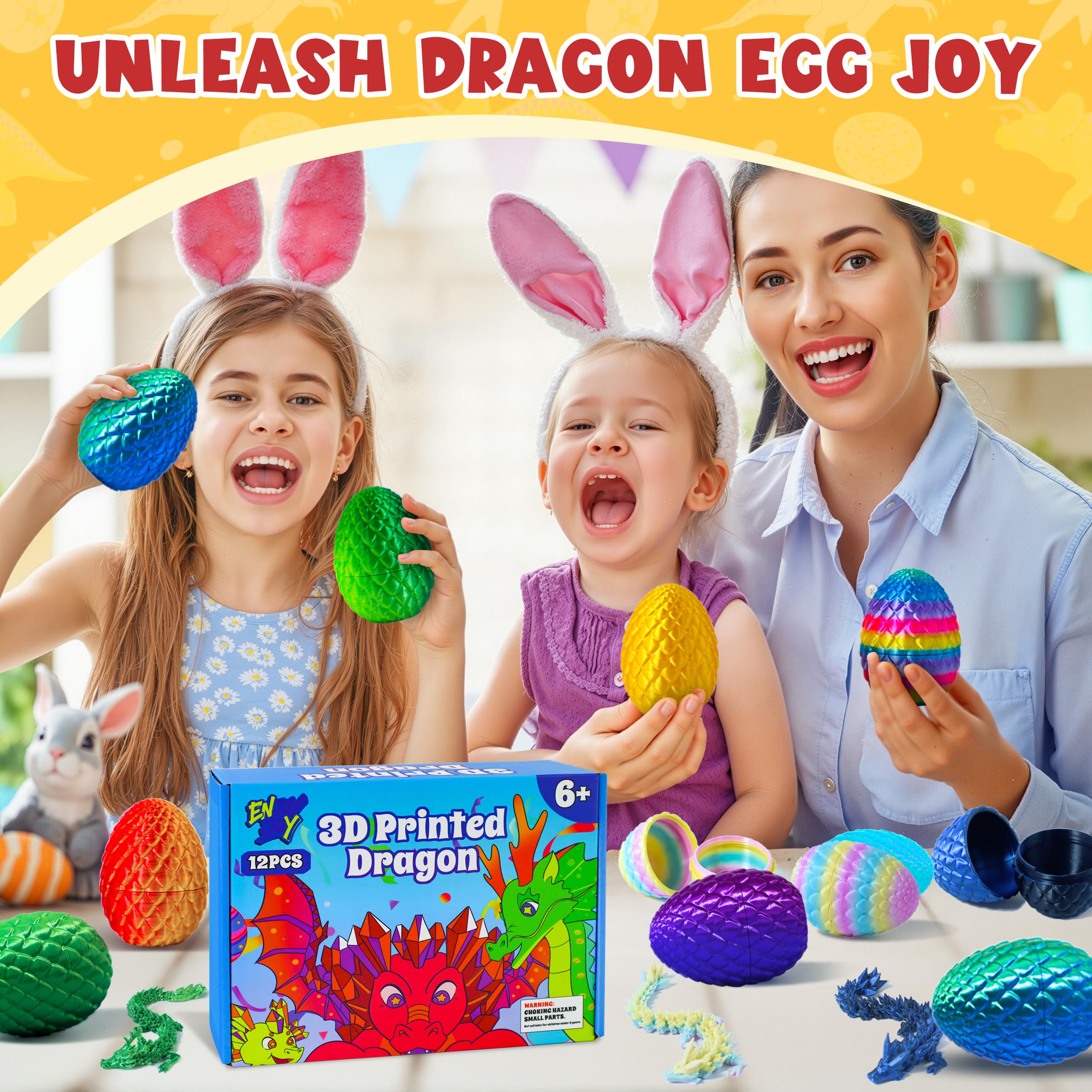 ENJOYJOY Dragon Inside eggs reveal the dragon inside for tactile discovery.
