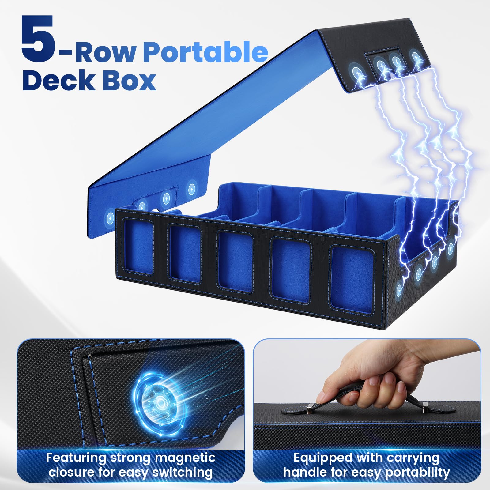 Enrichovo 5-row card organizer in blue supports bulk card storage during play.