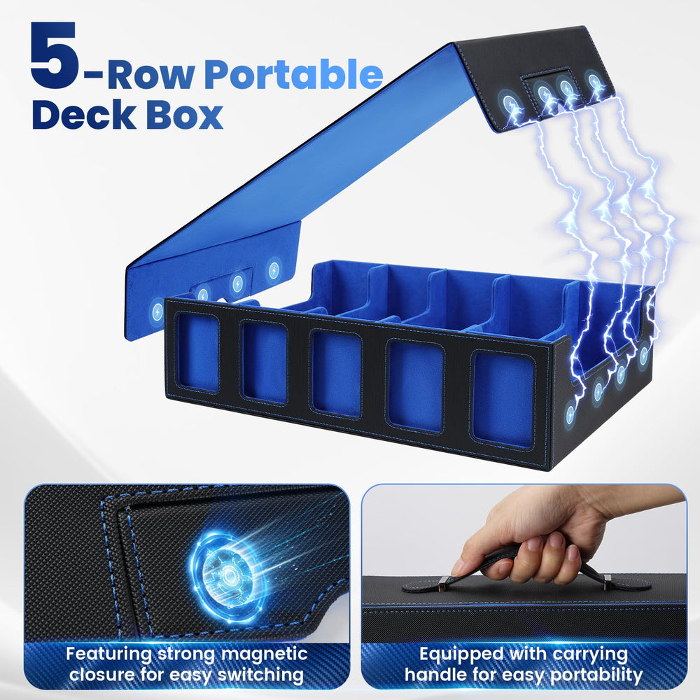 Enrichovo 5-row card organizer in blue supports bulk card storage during play.