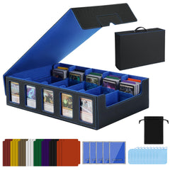 Enrichovo trading card storage box with handle in blue, easy transport for game nights.