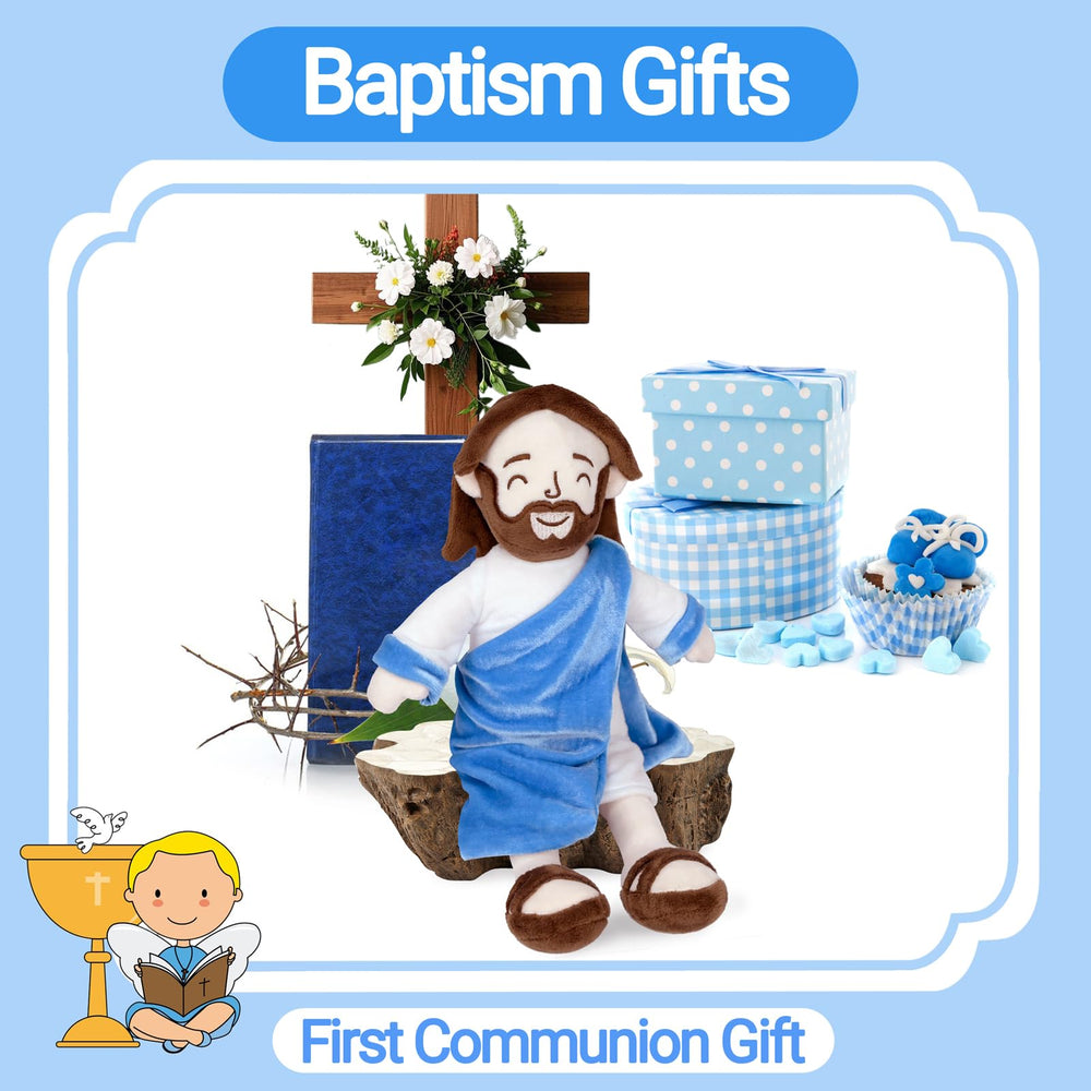 Enryounr Jesus Plush sits comfortably on desks or shelves.