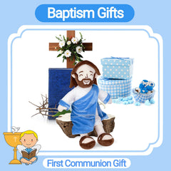 Enryounr Jesus Plush sits comfortably on desks or shelves.