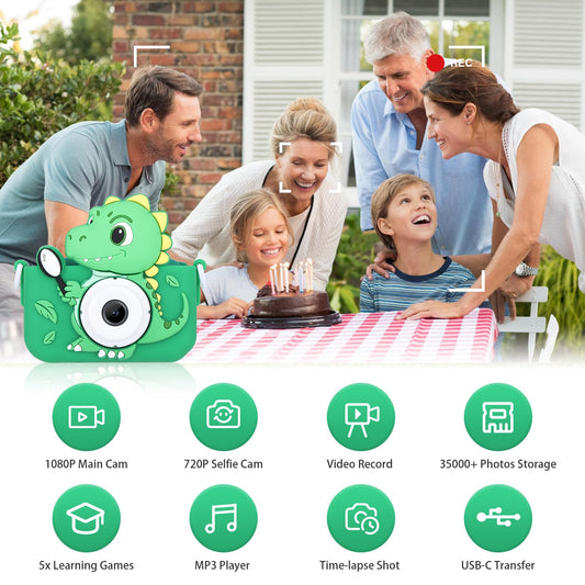 Envyvip dinosaur camera back view showing durable silicone shell