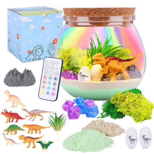 Envyvip Dinosaur Gifts terrarium setup with glowing lights for bedtime magic.