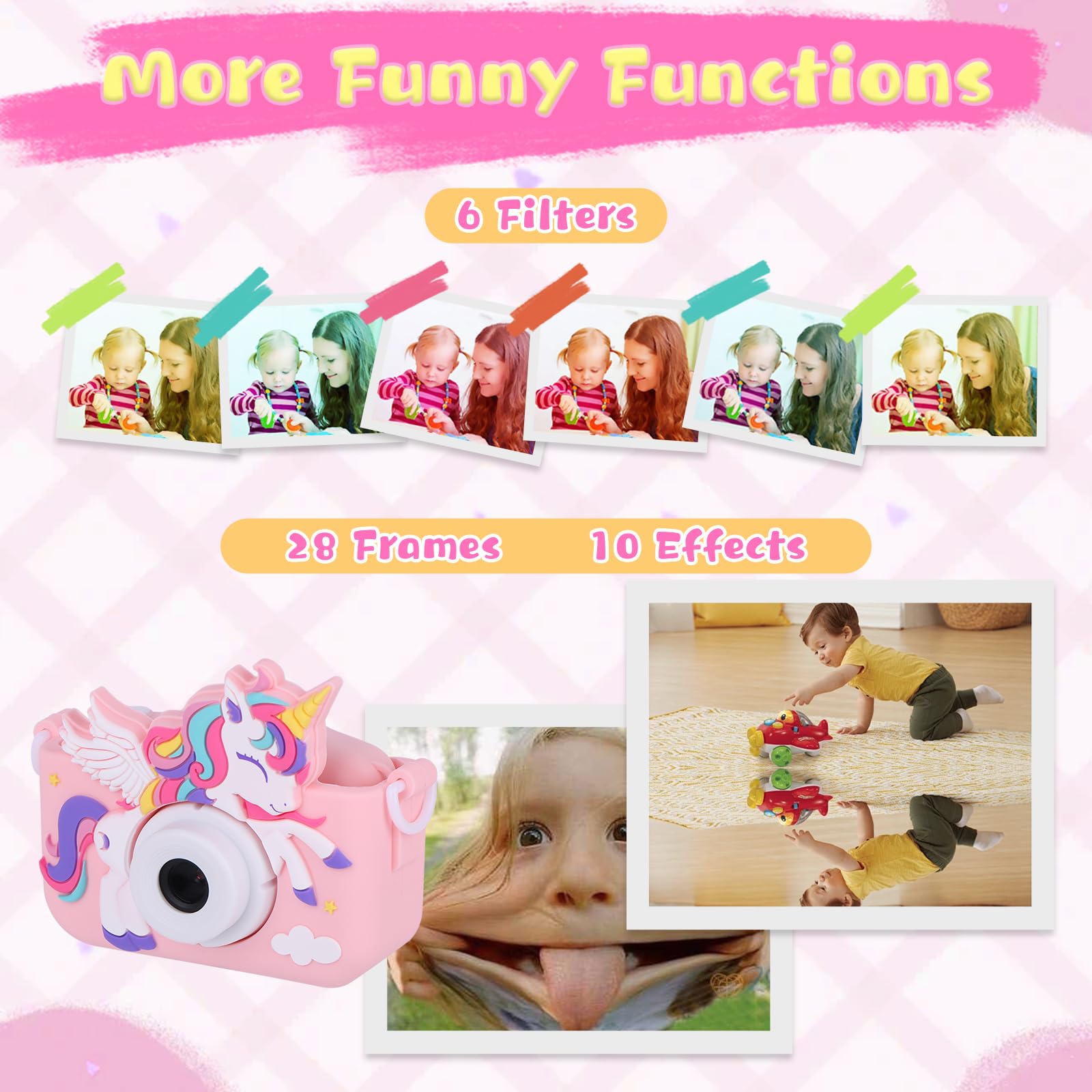 Envyvip Unicorn Camera records 1080P video for fun moments.