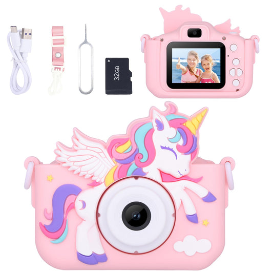 Envyvip Unicorn Camera for kids, front view, beginner photography gift for ages 3-8.