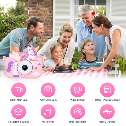 Envyvip Unicorn Camera for kids, held in hand, easy use for small hands.