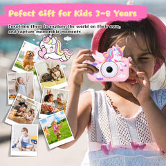 Envyvip Unicorn Camera with pink color, travel-friendly with lanyard.