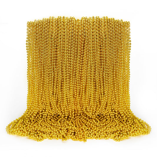 EOBOH gold Mardi Gras beads necklace, 33-inch length, ideal for festive parades and parties.