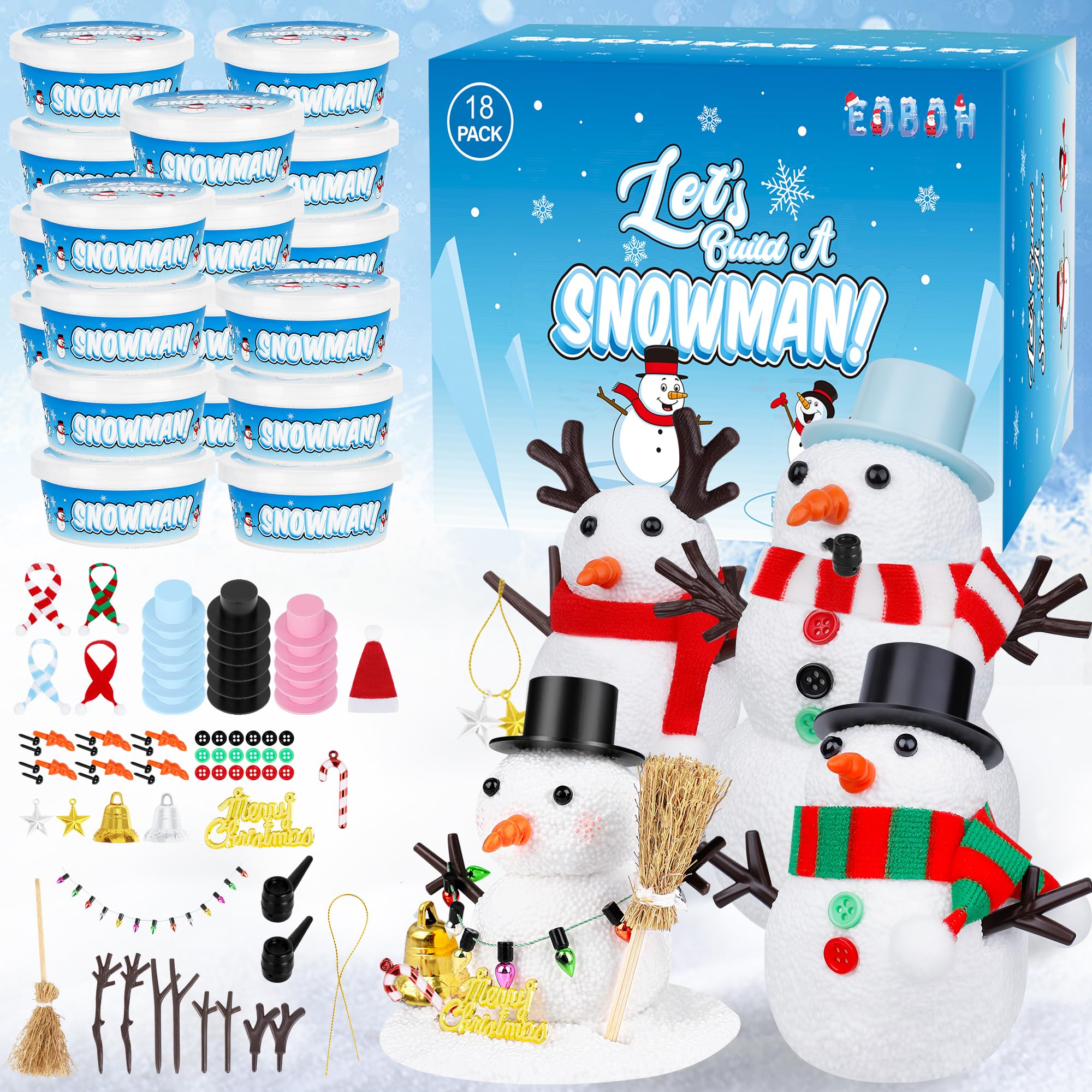 EOBOH 18-pack Build a Snowman Kit for fun indoor winter crafts