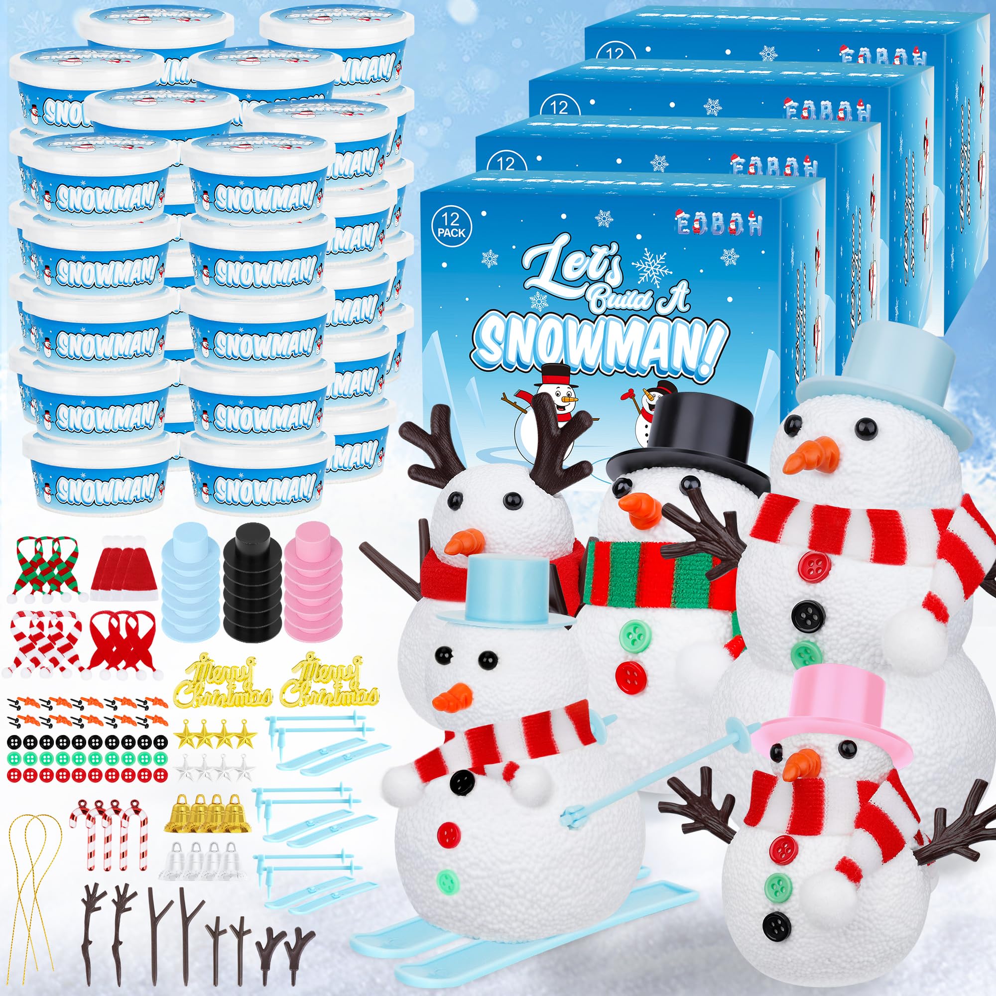 EOBOH 48-pack snowman craft kit for kids, ideal for indoor holiday decor projects.