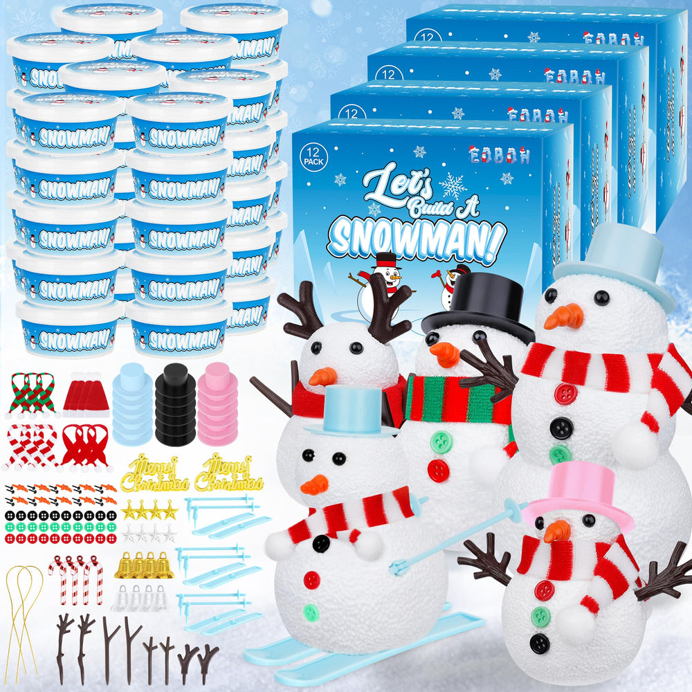 EOBOH 48-pack snowman craft kit for kids, ideal for indoor holiday decor projects.