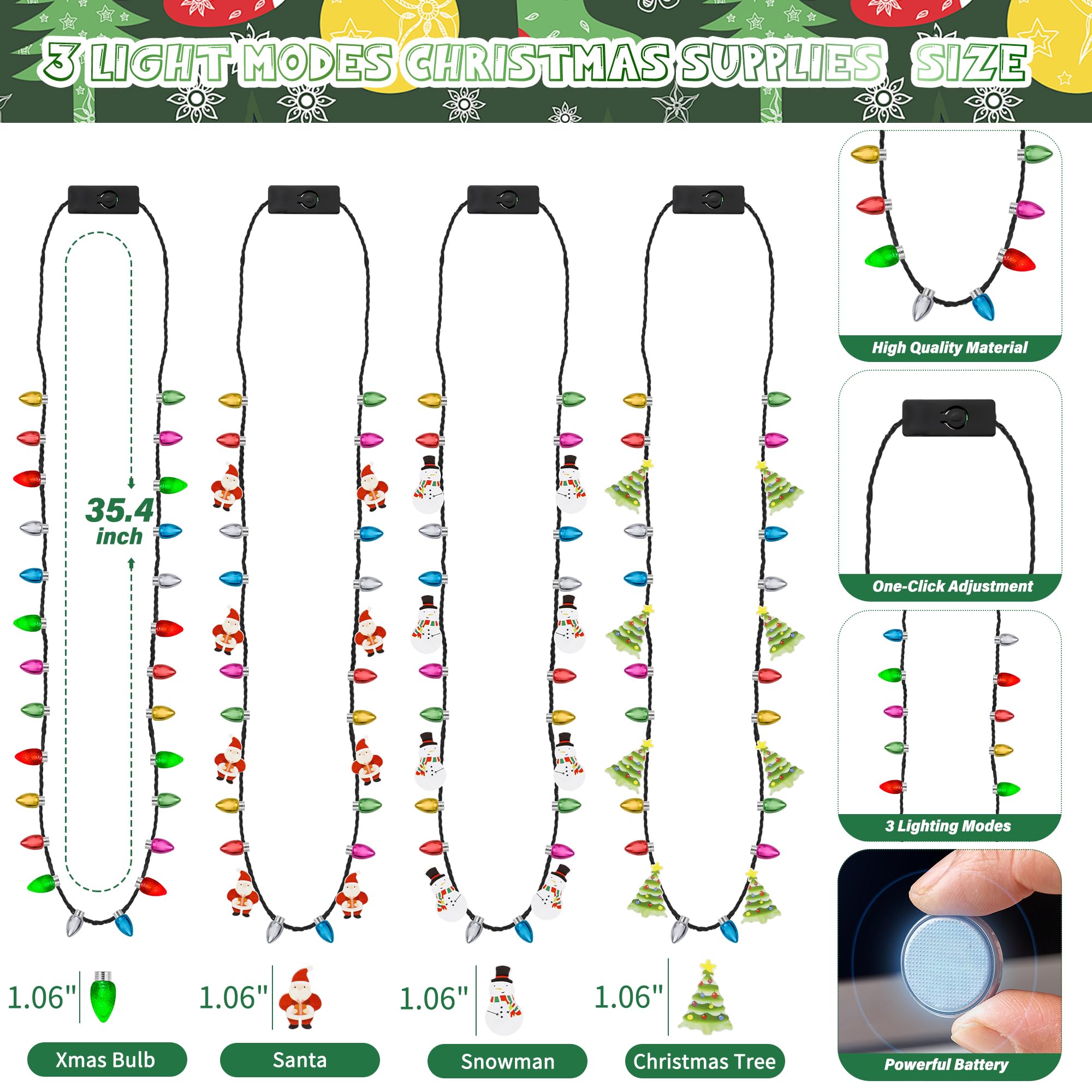 EOBOH Christmas tree design necklace glowing for festive attire.