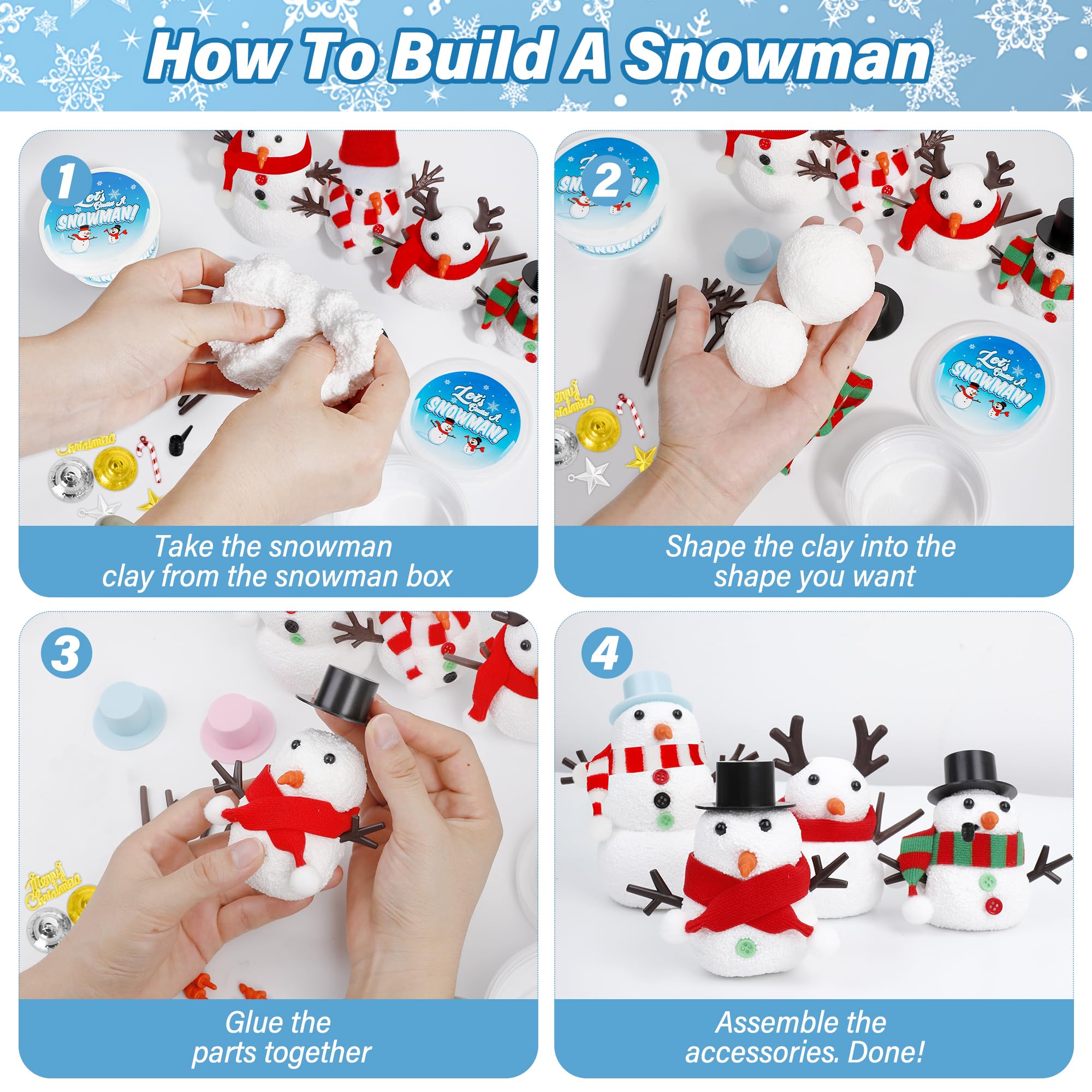 EOBOH festive decor display shows finished snowmen decorating home or classroom