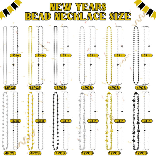 EOBOH Happy New Year necklaces in black, gold and silver for celebrations