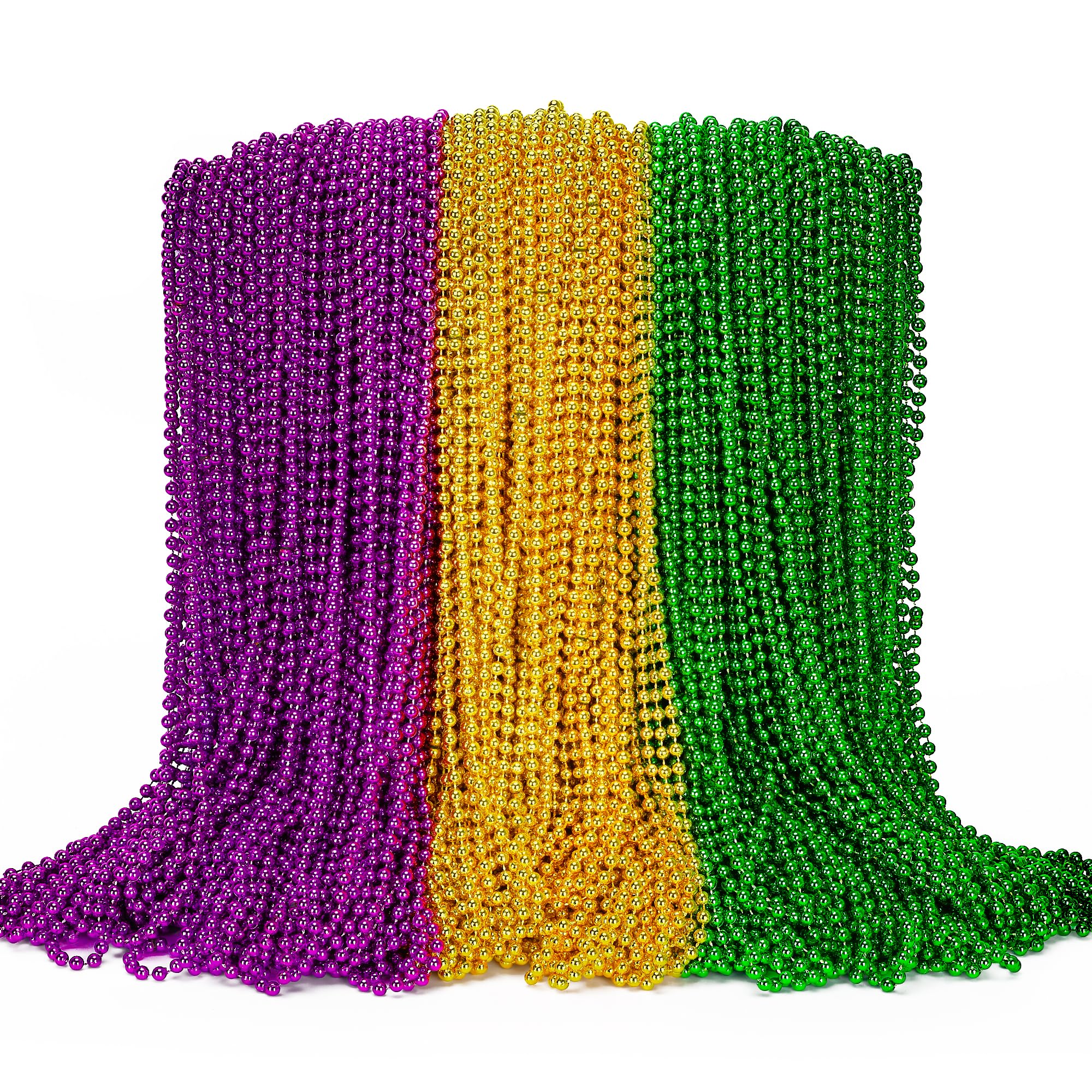 EOBOH Mardi Gras beads in green, purple, and gold for vibrant parade throws.