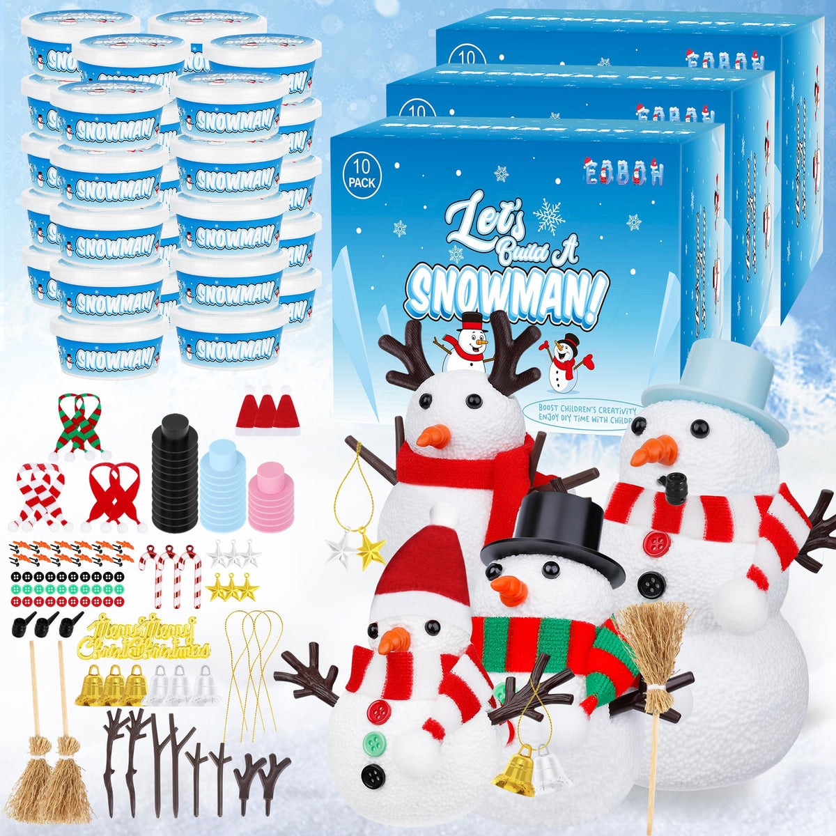 EOBOH Snowman Kit pack cover featuring colorful materials for indoor crafting.