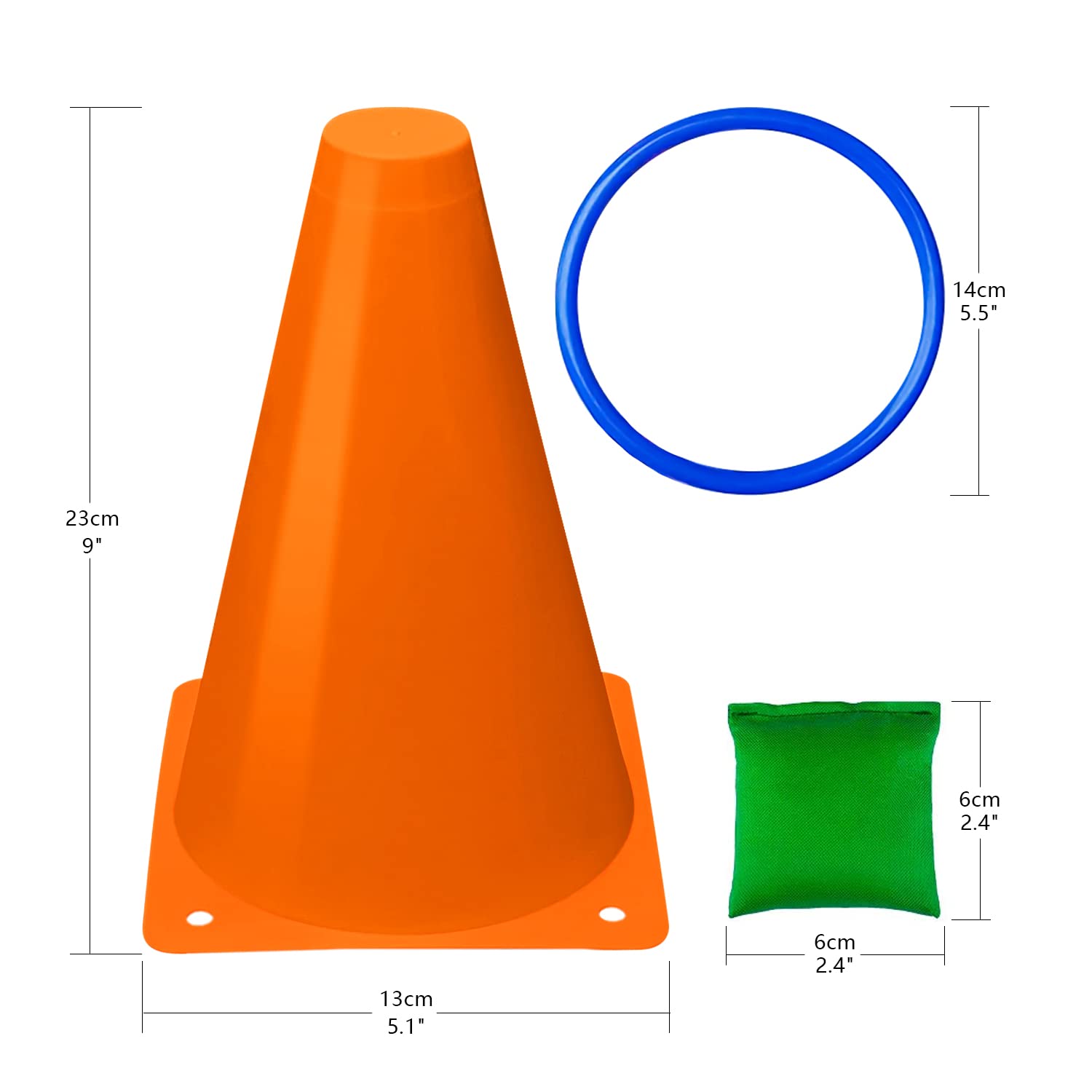 Bright color rings ready for ring toss and lively competition.