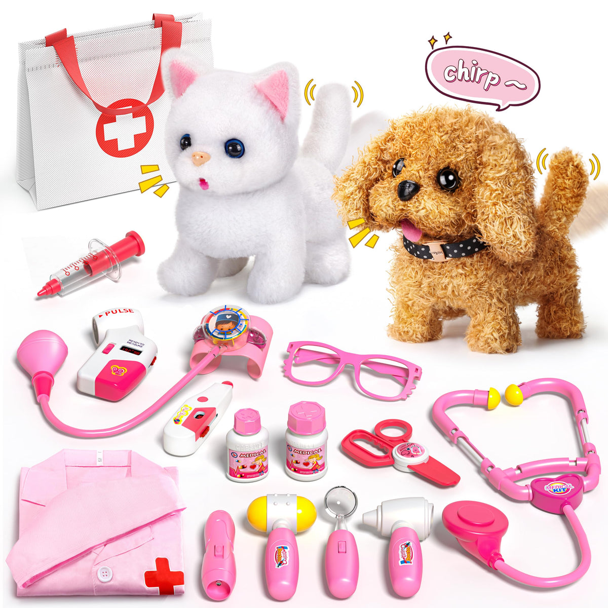 Eoephemeral 2 Plush Pets Cat and Dog Kit for imaginative pretend vet play.